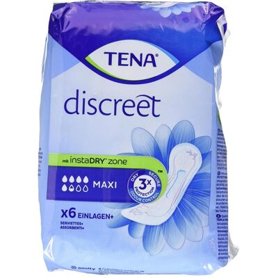 Tena, Produits pour l'incontinence, Serviettes d'incontinence Discreet Maxi 6 pièces (6x, Normal) - Publicité Tena, Produits pour l'incontinence, Serviettes d'incontinence Discreet Maxi 6 pièces (6x, Normal) - Publicité