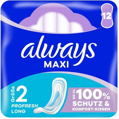 Always, Serviette, Maxi Binde ProFresh Long 12 Damenbinde 12 Stück (12x) - Publicité Always, Serviette, Maxi Binde ProFresh Long 12 Damenbinde 12 Stück (12x) - Publicité