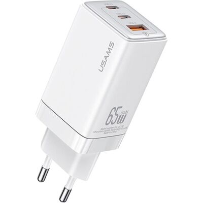 Chargeur USB-C Blanc Usams 65W - Charge rapide, technologie GaN - Publicité Chargeur USB-C Blanc Usams 65W - Charge rapide, technologie GaN - Publicité