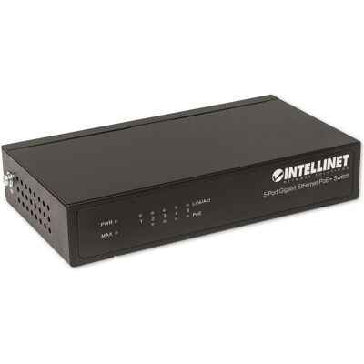 Intellinet Commutateur Gigabit Ethernet PoE (5 ports), Switch réseau, Noir - Publicité Intellinet Commutateur Gigabit Ethernet PoE (5 ports), Switch réseau, Noir - Publicité
