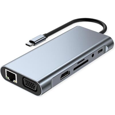 Value USB C Dockingstation 11-in-1, 4K30 1x(HDMI/VGA/GbE), USB(3xA,1xC,1xC PD) (USB-C, 11 ports), Station d’accueil + hub USB, Gris - Publicité Value USB C Dockingstation 11-in-1, 4K30 1x(HDMI/VGA/GbE), USB(3xA,1xC,1xC PD) (USB-C, 11 ports), Station d’accueil + hub USB, Gris - Publicité
