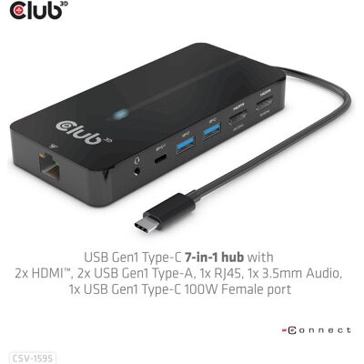 Club 3D CSV-1595 (USB-C, 7 ports), Station d’accueil + hub USB, Noir - Publicité Club 3D CSV-1595 (USB-C, 7 ports), Station d’accueil + hub USB, Noir - Publicité