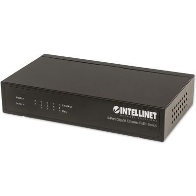 Intellinet Commutateur Gigabit Ethernet PoE (5 ports), Switch réseau, Noir - Publicité Intellinet Commutateur Gigabit Ethernet PoE (5 ports), Switch réseau, Noir - Publicité