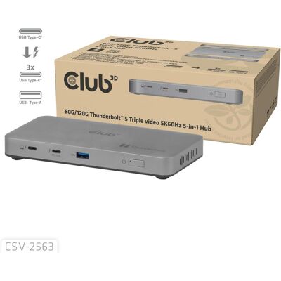 Club 3D Club3D Thunderbolt5 5-in-1 HUB > 3xThunderbolt/1xUSB Bu/BU (5 ports), Station d’accueil + hub USB, Argent - Publicité Club 3D Club3D Thunderbolt5 5-in-1 HUB > 3xThunderbolt/1xUSB Bu/BU (5 ports), Station d’accueil + hub USB, Argent - Publicité