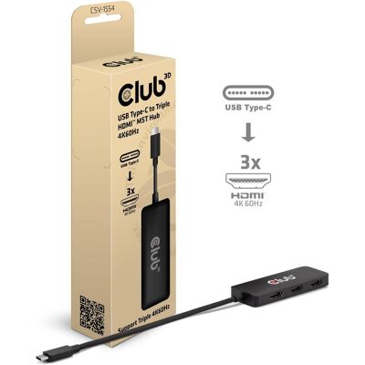 Club 3D Club3D MST-Hub USB 3.2 Type C > 3x HDMI 4K60Hz St/Bu retail (USB-C, 3 ports), Station d’accueil + hub USB, Noir - Publicité Club 3D Club3D MST-Hub USB 3.2 Type C > 3x HDMI 4K60Hz St/Bu retail (USB-C, 3 ports), Station d’accueil + hub USB, Noir - Publicité