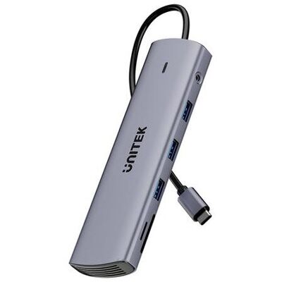Unitek Hub USB-C 11w1 z obsługą dwóch monitorów 4K@30Hz RJ45 PD 100 W SD i microSD (USB-C, 11 ports), Station d’accueil + hub USB, Gris - Publicité Unitek Hub USB-C 11w1 z obsługą dwóch monitorów 4K@30Hz RJ45 PD 100 W SD i microSD (USB-C, 11 ports), Station d’accueil + hub USB, Gris - Publicité
