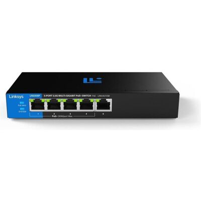 Linksys LN2305P-KE Unmanaged Switch 5x Port 2.5Gbit/s 60W PoE (5 ports), Switch réseau, Noir, Bleu - Publicité Linksys LN2305P-KE Unmanaged Switch 5x Port 2.5Gbit/s 60W PoE (5 ports), Switch réseau, Noir, Bleu - Publicité
