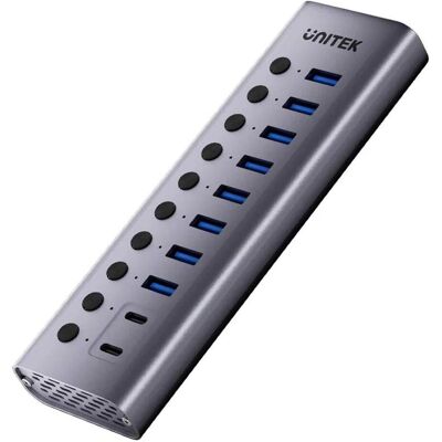Unitek H1315B01 (USB-A, 10 ports), Station d’accueil + hub USB, Gris - Publicité Unitek H1315B01 (USB-A, 10 ports), Station d’accueil + hub USB, Gris - Publicité