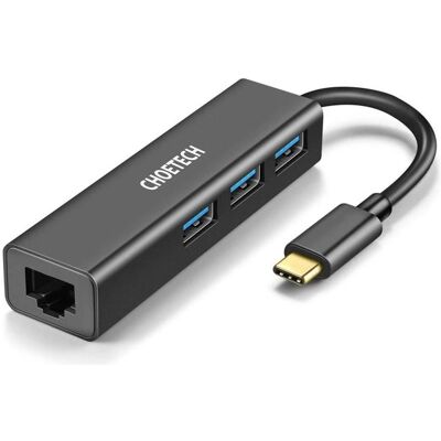 Choetech Marque Modèle - 3 USB 3.0, Ethernet, Gris - Hub USB/Docking Station - Publicité Choetech Marque Modèle - 3 USB 3.0, Ethernet, Gris - Hub USB/Docking Station - Publicité