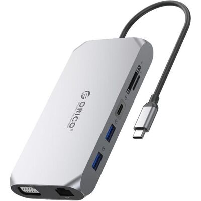 Orico Station d'accueil/réplicateur XCR 12w1 USB-C gris (ORICO-XCR-X22-GY-BP) (USB-C, 12 ports), Station d’accueil + hub USB, Gris - Publicité Orico Station d'accueil/réplicateur XCR 12w1 USB-C gris (ORICO-XCR-X22-GY-BP) (USB-C, 12 ports), Station d’accueil + hub USB, Gris - Publicité