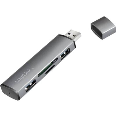 LogiLink Lecteur de cartes USB 3.2 Hub 2-port grey (USB-A, 4 ports), Station d’accueil + hub USB, Gris, Argent - Publicité LogiLink Lecteur de cartes USB 3.2 Hub 2-port grey (USB-A, 4 ports), Station d’accueil + hub USB, Gris, Argent - Publicité