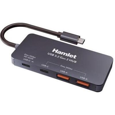 Hamlet XHUB-432C-10G-Y HUB 4 porte 10 Gbps USB-C 3.2 Gen2 - 2 x USB-A 10Gbps + 2 x USB-C 10Gbps + (USB-C, 4 ports), Station d’accueil + hub USB, Noir - Publicité Hamlet XHUB-432C-10G-Y HUB 4 porte 10 Gbps USB-C 3.2 Gen2 - 2 x USB-A 10Gbps + 2 x USB-C 10Gbps + (USB-C, 4 ports), Station d’accueil + hub USB, Noir - Publicité