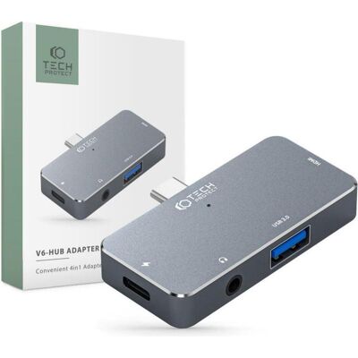 Tech-Protect V6 Hub USB-C 4-en-1 - Gris - Station d'accueil pour ordinateur portable - Publicité Tech-Protect V6 Hub USB-C 4-en-1 - Gris - Station d'accueil pour ordinateur portable - Publicité