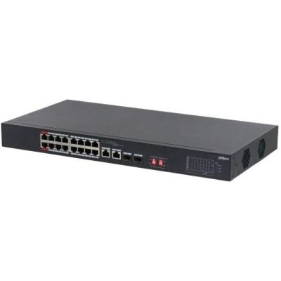 Dahua Swith 18-Port Switch with 16 PoE Ports 16x RJ45 100M (PoE Power) 2x SFP 1000M (combo) 2x RJ45 (18 ports), Switch réseau, Noir - Publicité Dahua Swith 18-Port Switch with 16 PoE Ports 16x RJ45 100M (PoE Power) 2x SFP 1000M (combo) 2x RJ45 (18 ports), Switch réseau, Noir - Publicité