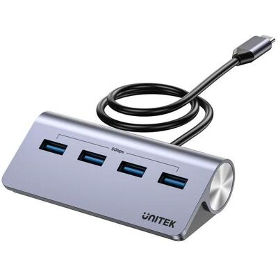 Unitek HUB USB Ergonomiczny hub USB-C 4x USB-A 5Gbps (USB-C, 4 ports), Station d’accueil + hub USB, Gris - Publicité Unitek HUB USB Ergonomiczny hub USB-C 4x USB-A 5Gbps (USB-C, 4 ports), Station d’accueil + hub USB, Gris - Publicité