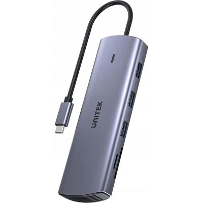 Unitek Hub 9in1 USB C Gigabit Ethernet HDMI VGA 3x USB A PD Lecteur de cartes 100W (USB-C, 9 ports), Station d’accueil + hub USB, Argent, Gris - Publicité Unitek Hub 9in1 USB C Gigabit Ethernet HDMI VGA 3x USB A PD Lecteur de cartes 100W (USB-C, 9 ports), Station d’accueil + hub USB, Argent, Gris - Publicité