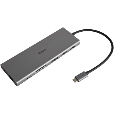Deltaco Station d'accueil USB-C 12-en-1 - 4K UHD, 85W, Argent - Publicité Deltaco Station d'accueil USB-C 12-en-1 - 4K UHD, 85W, Argent - Publicité