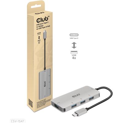 Club 3D Hub USB (USB-C, 4 ports), Station d’accueil + hub USB, Noir, Argent - Publicité Club 3D Hub USB (USB-C, 4 ports), Station d’accueil + hub USB, Noir, Argent - Publicité