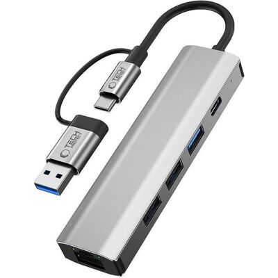 Tech-Protect HB03 HUB Adapter 5in1 USB-C + USB2.0 + USB3.0 + RJ45 - gray (USB-A, USB-C, 5 ports), Station d’accueil + hub USB, Gris - Publicité Tech-Protect HB03 HUB Adapter 5in1 USB-C + USB2.0 + USB3.0 + RJ45 - gray (USB-A, USB-C, 5 ports), Station d’accueil + hub USB, Gris - Publicité