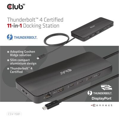 Club 3D CSV-1581 (Thunderbolt, 11 ports), Station d’accueil + hub USB, Noir - Publicité Club 3D CSV-1581 (Thunderbolt, 11 ports), Station d’accueil + hub USB, Noir - Publicité