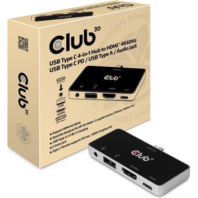 Club 3D CSV-1591 (USB-C, 4 ports), Station d’accueil + hub USB, Blanc, Noir - Publicité Club 3D CSV-1591 (USB-C, 4 ports), Station d’accueil + hub USB, Blanc, Noir - Publicité
