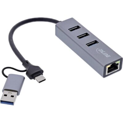 InLine 4in1 Gigabit Hub (USB-A, USB-C, 4 ports), Station d’accueil + hub USB, Gris - Publicité InLine 4in1 Gigabit Hub (USB-A, USB-C, 4 ports), Station d’accueil + hub USB, Gris - Publicité