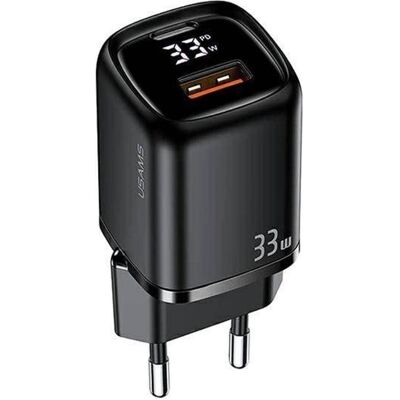 Usams Chargeur rapide 33W QC + PD à affichage numérique (33 W, 1 portion), Chargeur USB, Noir - Publicité Usams Chargeur rapide 33W QC + PD à affichage numérique (33 W, 1 portion), Chargeur USB, Noir - Publicité