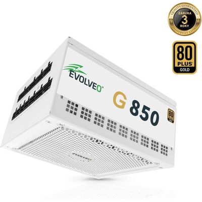 Evolveo G850 zdroj 850W, 80+ GOLD, ATX 3.1, aPFC, 140 mm ventilátor, záruka 3 roky, bílý (850 W), Alimentation PC, Blanc - Publicité Evolveo G850 zdroj 850W, 80+ GOLD, ATX 3.1, aPFC, 140 mm ventilátor, záruka 3 roky, bílý (850 W), Alimentation PC, Blanc - Publicité