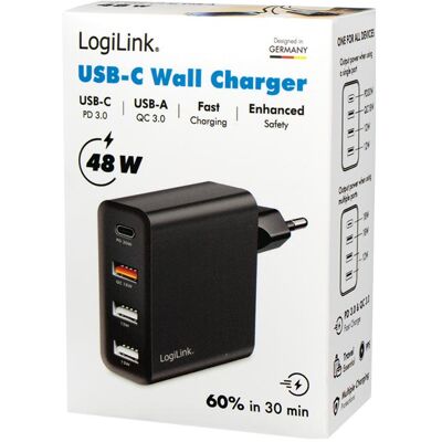 LogiLink Prüfen (48 W, 4 ports), Chargeur USB, Noir - Publicité LogiLink Prüfen (48 W, 4 ports), Chargeur USB, Noir - Publicité