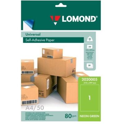 Lomond, Étiquettes, Self-Adhesive Paper Universal Labels, 1/210x297, A4, 50 sheets, Green neon - Publicité Lomond, Étiquettes, Self-Adhesive Paper Universal Labels, 1/210x297, A4, 50 sheets, Green neon - Publicité