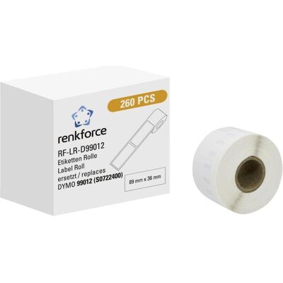 Renkforce, Rouleau d’étiquettes, Rouleau d'étiquettes Compatible remplace DYMO DYMO 99012 89 x 36 mm Papier W - Publicité Renkforce, Rouleau d’étiquettes, Rouleau d'étiquettes Compatible remplace DYMO DYMO 99012 89 x 36 mm Papier W - Publicité