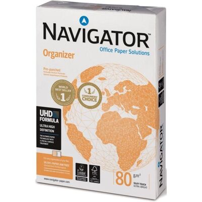 Navigator, Papier, Papier à copier Organizer DIN A4 80 g/qm 2 perforations 500 feuilles (A4, 500 feuilles, 80 g/m²) - Publicité Navigator, Papier, Papier à copier Organizer DIN A4 80 g/qm 2 perforations 500 feuilles (A4, 500 feuilles, 80 g/m²) - Publicité