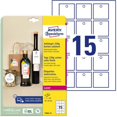 Avery Étiquettes, Zweckform étiquettes, carton, 220 g/qm, 50 x 50 mm, blanc satiné, bords parfaitement lisses - Publicité Avery Étiquettes, Zweckform étiquettes, carton, 220 g/qm, 50 x 50 mm, blanc satiné, bords parfaitement lisses - Publicité