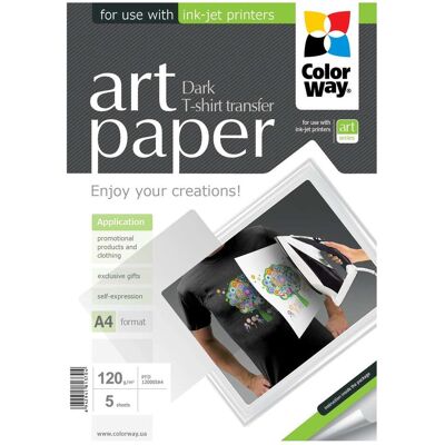 Colorway Transfert de t-shirts (120 g/m², A4, 5 pcs), Papier photo, Noir - Publicité Colorway Transfert de t-shirts (120 g/m², A4, 5 pcs), Papier photo, Noir - Publicité