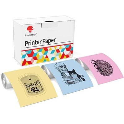 Phomemo, Rouleau de papier thermique, Papier à autocollants pour T02 & Q02 & M02 (3 rouleaux/boîte) - Publicité Phomemo, Rouleau de papier thermique, Papier à autocollants pour T02 & Q02 & M02 (3 rouleaux/boîte) - Publicité