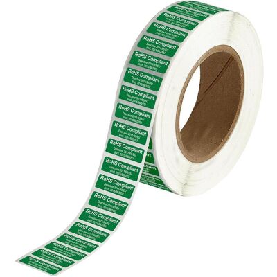 Brady, Rouleau d’étiquettes, B-7541, Étiquettes WEEE et RoHS, Polyester laminé, blanc sur vert, 30 x 10 mm, Inscription - Publicité Brady, Rouleau d’étiquettes, B-7541, Étiquettes WEEE et RoHS, Polyester laminé, blanc sur vert, 30 x 10 mm, Inscription - Publicité