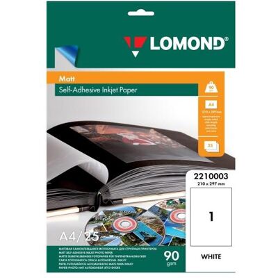 Lomond Self Adhesive Inkjet Photo Paper Matte A4, 25 sheets (A4, 25 pcs), Papier photo, Blanc - Publicité Lomond Self Adhesive Inkjet Photo Paper Matte A4, 25 sheets (A4, 25 pcs), Papier photo, Blanc - Publicité
