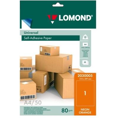 Lomond, Étiquettes, Self-Adhesive Paper Universal Labels, 1/210x297, A4, 50 sheets, Orange fluo - Publicité Lomond, Étiquettes, Self-Adhesive Paper Universal Labels, 1/210x297, A4, 50 sheets, Orange fluo - Publicité