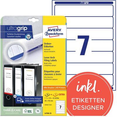Avery Classeur : accessoires, L4760-25 Étiquettes 38x192mm - Publicité Avery Classeur : accessoires, L4760-25 Étiquettes 38x192mm - Publicité