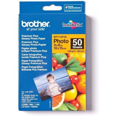 Brother Premium Plus Glossy (260 g/m², 10 x 15 cm, 50 pcs), Papier photo, Blanc - Publicité Brother Premium Plus Glossy (260 g/m², 10 x 15 cm, 50 pcs), Papier photo, Blanc - Publicité