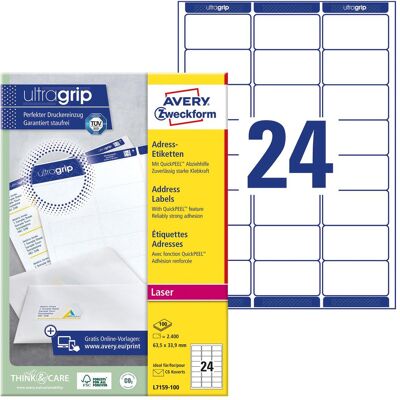 Avery Étiquettes, Etiquettes d'adresses ultragrip - Publicité Avery Étiquettes, Etiquettes d'adresses ultragrip - Publicité