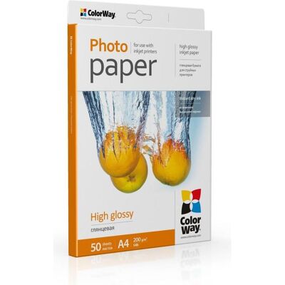 Colorway Papier photo High Glossy, 50 feuilles, A4, 200 g/m (200 g/m², A4, 50 pcs), Papier photo, Blanc - Publicité Colorway Papier photo High Glossy, 50 feuilles, A4, 200 g/m (200 g/m², A4, 50 pcs), Papier photo, Blanc - Publicité