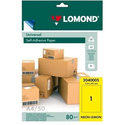 Lomond, Étiquettes, Self-Adhesive Paper Universal Labels, 1/210x297, A4, 50 sheets, Lemon neon - Publicité Lomond, Étiquettes, Self-Adhesive Paper Universal Labels, 1/210x297, A4, 50 sheets, Lemon neon - Publicité