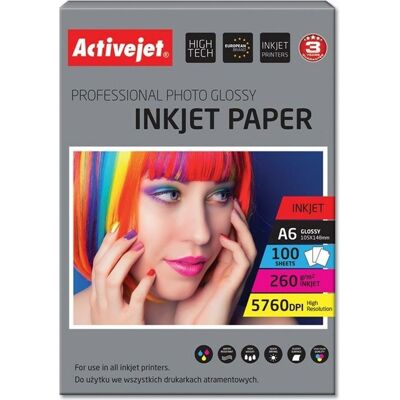 Activejet AP6-260GR100 Papier photo brillant (260 g/m², A6, 100 pcs), Papier photo, Blanc - Publicité Activejet AP6-260GR100 Papier photo brillant (260 g/m², A6, 100 pcs), Papier photo, Blanc - Publicité