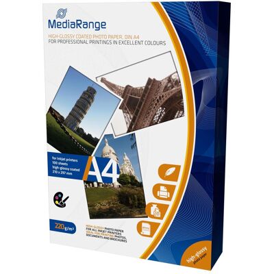 MediaRange Haute brillance (220 g/m², A4, 100 pcs), Papier photo, Blanc - Publicité MediaRange Haute brillance (220 g/m², A4, 100 pcs), Papier photo, Blanc - Publicité