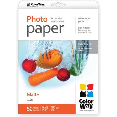 Colorway Papier photo mat, 50 feuilles, 10x15, 190 g/m (190 g/m², 10x15cm, A6), Papier photo, Multicolore - Publicité Colorway Papier photo mat, 50 feuilles, 10x15, 190 g/m (190 g/m², 10x15cm, A6), Papier photo, Multicolore - Publicité