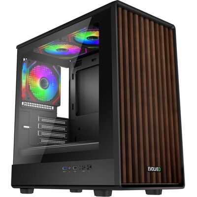 Evolveo Panthera, mATX/3x ARGB 120/ Holz+Glas (mATX), Boîtier PC - Publicité Evolveo Panthera, mATX/3x ARGB 120/ Holz+Glas (mATX), Boîtier PC - Publicité
