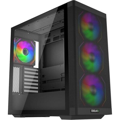 Evolveo Scorpio, Grosser Tower/4x ARGB/Glas+Gitter, Boîtier PC, Noir - Publicité Evolveo Scorpio, Grosser Tower/4x ARGB/Glas+Gitter, Boîtier PC, Noir - Publicité