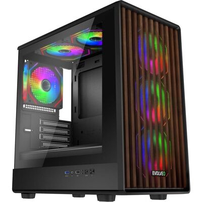 Evolveo Panthera, mATX/6x ARGB 120/Holz+Glas (mATX), Boîtier PC, Transparent, Noir - Publicité Evolveo Panthera, mATX/6x ARGB 120/Holz+Glas (mATX), Boîtier PC, Transparent, Noir - Publicité
