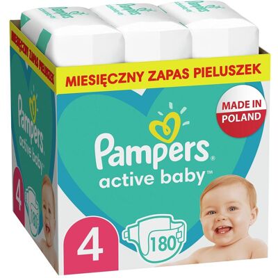 Pampers Bébé actif (Taille 4, Pack mensuel, 180 pcs) - Publicité Pampers Bébé actif (Taille 4, Pack mensuel, 180 pcs) - Publicité